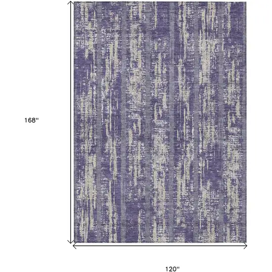 Purple Gray And Ivory Striped Washable Indoor Outdoor Area Rug Photo 3