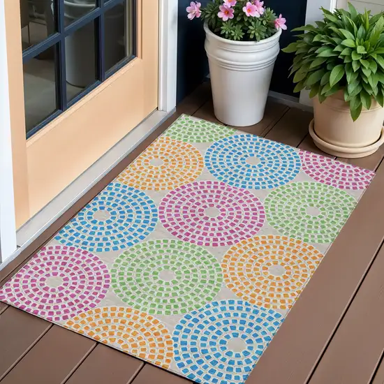 Purple Green And Aqua Geometric Washable Indoor Outdoor Area Rug Photo 1