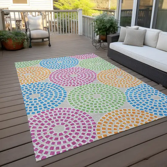 Purple Green And Aqua Geometric Washable Indoor Outdoor Area Rug Photo 9