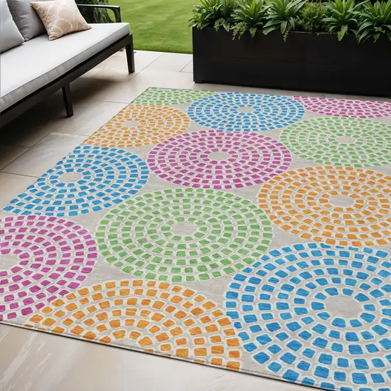 Purple Green And Aqua Geometric Washable Indoor Outdoor Area Rug Photo 1