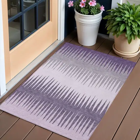Purple Lavender And Gray Striped Washable Indoor Outdoor Area Rug Photo 1