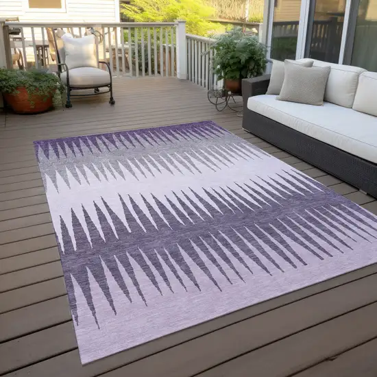 Purple Lavender And Gray Striped Washable Indoor Outdoor Area Rug Photo 8