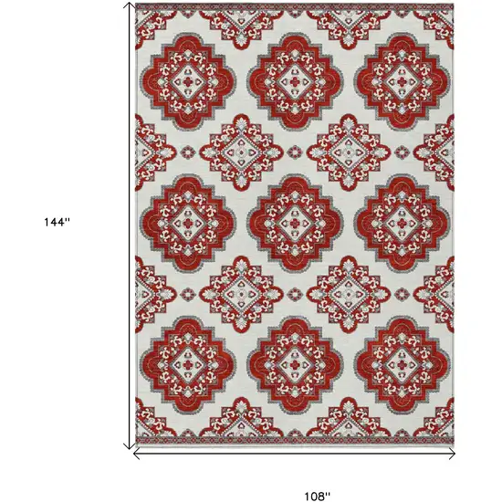 Red And Beige Medallion Washable Indoor Outdoor Area Rug Photo 3