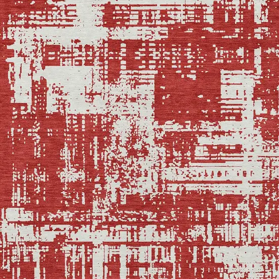 Red And Ivory Abstract Washable Indoor Outdoor Area Rug Photo 6