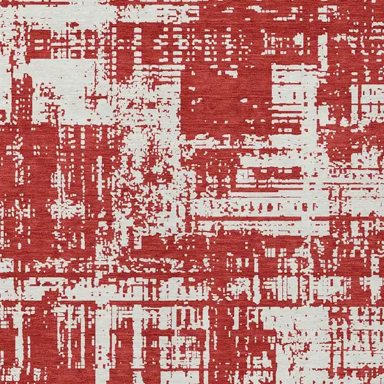 Red And Ivory Abstract Washable Indoor Outdoor Area Rug Photo 6