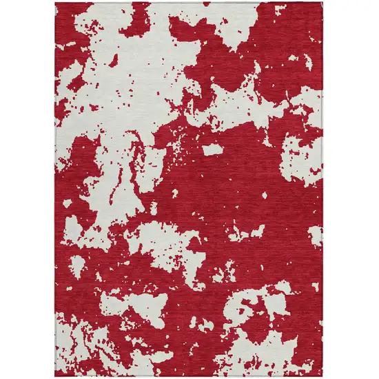 Red And Ivory Abstract Washable Indoor Outdoor Area Rug Photo 7