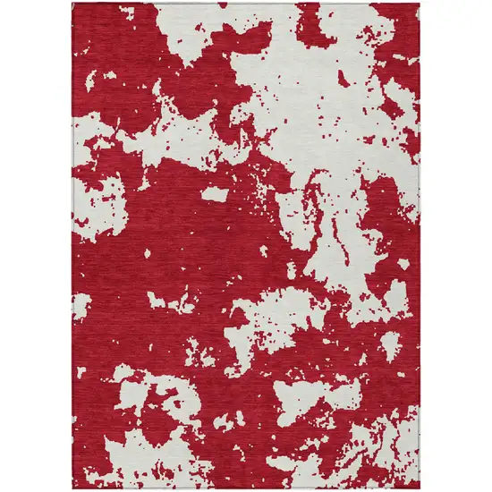 Red And Ivory Abstract Washable Indoor Outdoor Area Rug Photo 2
