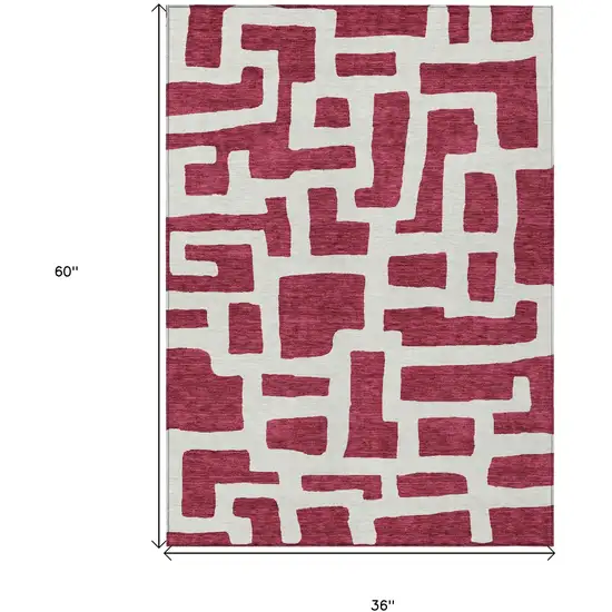 Red And Ivory Abstract Washable Indoor Outdoor Area Rug Photo 3