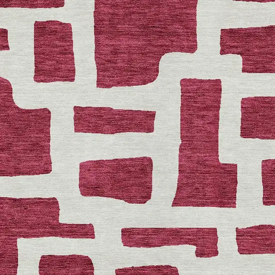 Red And Ivory Abstract Washable Indoor Outdoor Area Rug Photo 6
