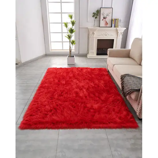 Red Faux Fur Shag Sheepskin Washable Area Rug Photo 8