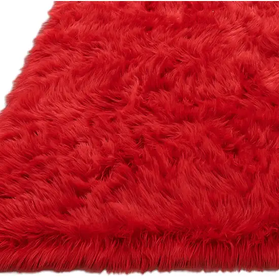 Red Faux Sheepskin Shag Washable Area Rug Photo 5