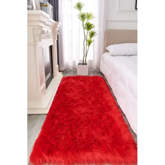 Red Faux Fur Shag Sheepskin Washable Area Rug Photo 9