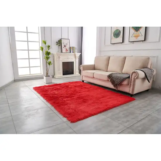 Red Faux Sheepskin Shag Washable Area Rug Photo 7