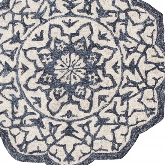 Round Navy and White Decorative Area Rug Photo 9