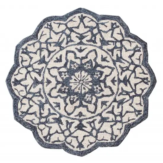 Round Navy and White Decorative Area Rug Photo 1