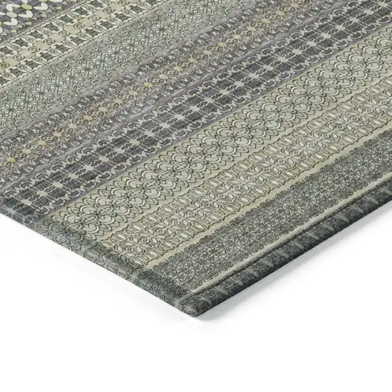 Sage Striped Washable Non Skid Indoor Outdoor Area Rug Photo 6