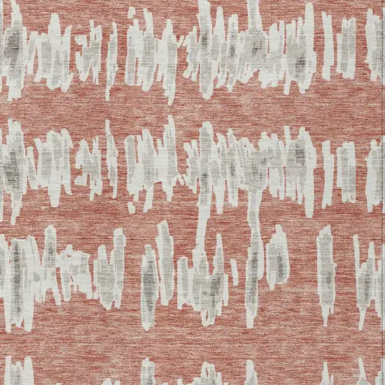 Salmon And Gray Striped Washable Indoor Outdoor Area Rug Photo 7