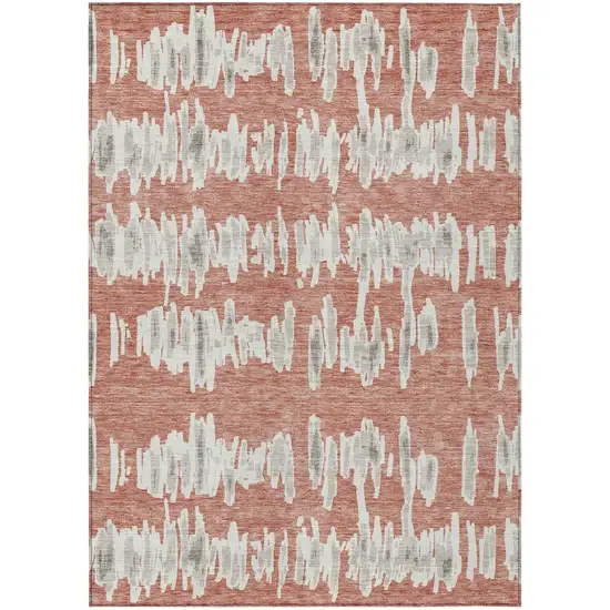 Salmon And Gray Striped Washable Indoor Outdoor Area Rug Photo 2