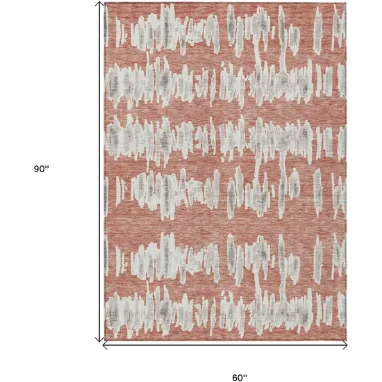 Salmon And Gray Striped Washable Indoor Outdoor Area Rug Photo 3