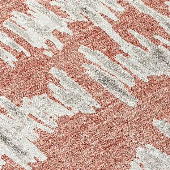 Salmon And Gray Striped Washable Indoor Outdoor Area Rug Photo 6