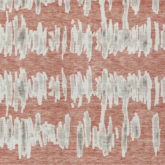 Salmon And Gray Striped Washable Indoor Outdoor Area Rug Photo 7