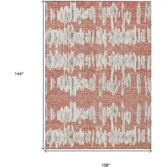 Salmon And Gray Striped Washable Indoor Outdoor Area Rug Photo 3