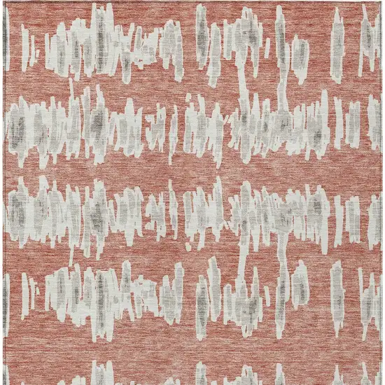 Salmon And Gray Striped Washable Indoor Outdoor Area Rug Photo 8