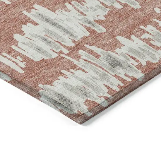 Salmon And Gray Striped Washable Indoor Outdoor Area Rug Photo 5