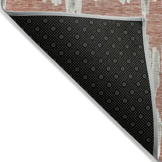 Salmon And Gray Striped Washable Indoor Outdoor Area Rug Photo 4