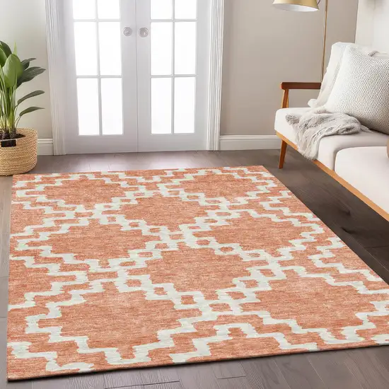 Salmon And Ivory Geometric Washable Indoor Outdoor Area Rug Photo 8