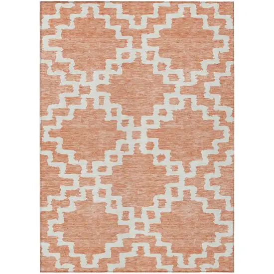 Salmon And Ivory Geometric Washable Indoor Outdoor Area Rug Photo 2