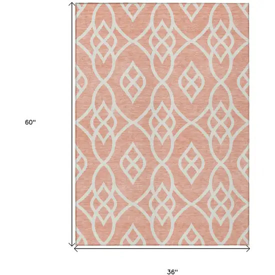 Salmon And Ivory Trellis Washable Indoor Outdoor Area Rug Photo 3