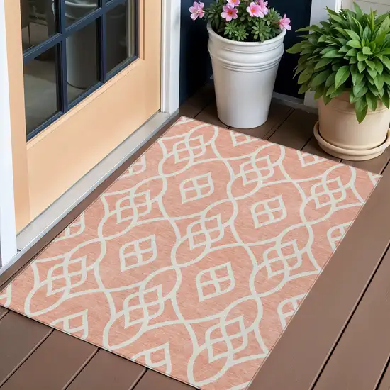 Salmon And Ivory Trellis Washable Indoor Outdoor Area Rug Photo 1