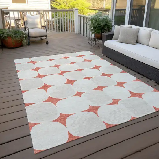 Salmon Beige And Ivory Abstract Washable Indoor Outdoor Area Rug Photo 8