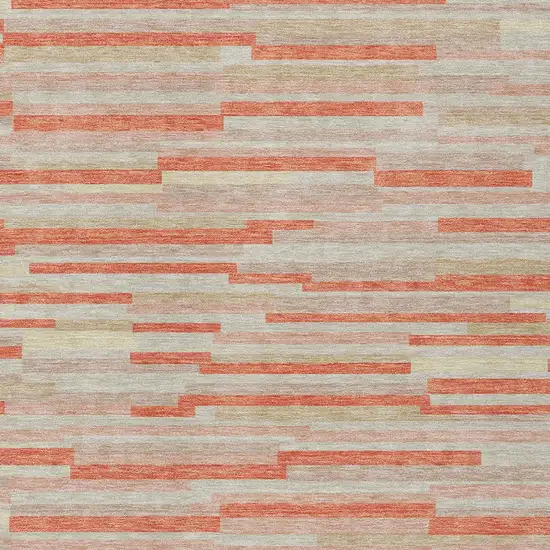 Salmon Gray And Beige Striped Washable Indoor Outdoor Area Rug Photo 6