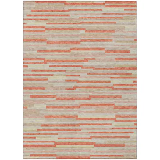 Salmon Gray And Beige Striped Washable Indoor Outdoor Area Rug Photo 2