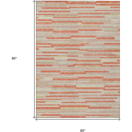 Salmon Gray And Beige Striped Washable Indoor Outdoor Area Rug Photo 3