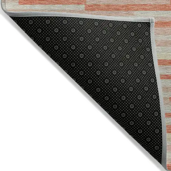 Salmon Gray And Beige Striped Washable Indoor Outdoor Area Rug Photo 4