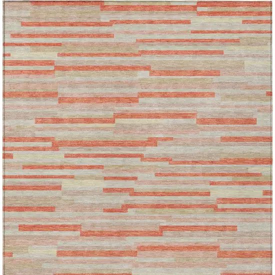 Salmon Gray And Beige Striped Washable Indoor Outdoor Area Rug Photo 7