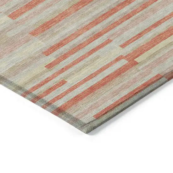 Salmon Gray And Beige Striped Washable Indoor Outdoor Area Rug Photo 5