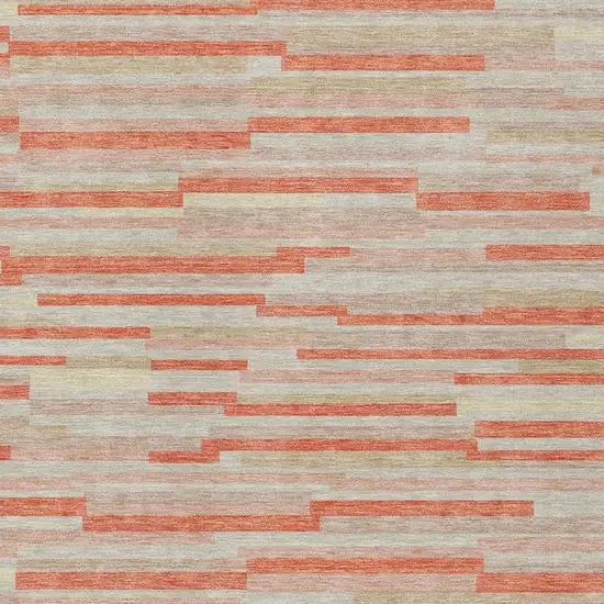 Salmon Gray And Beige Striped Washable Indoor Outdoor Area Rug Photo 6
