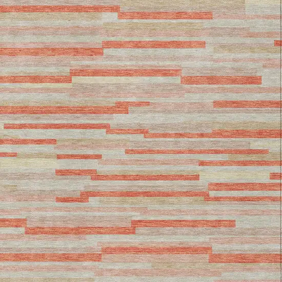 Salmon Gray And Beige Striped Washable Indoor Outdoor Area Rug Photo 6