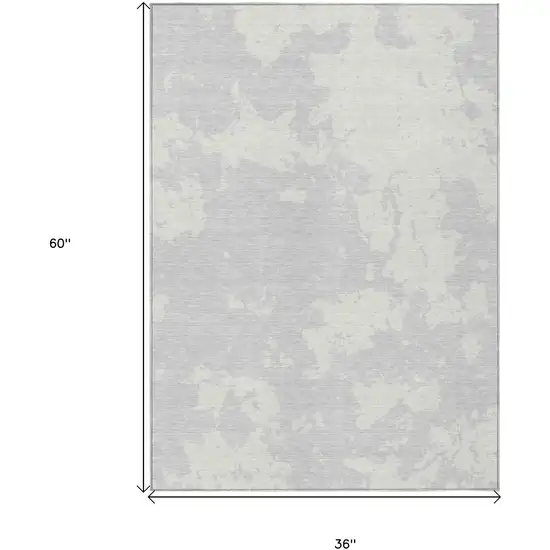 Silver And Gray Abstract Washable Indoor Outdoor Area Rug Photo 3
