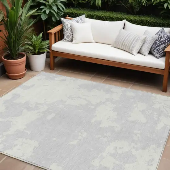 Silver And Gray Abstract Washable Indoor Outdoor Area Rug Photo 1