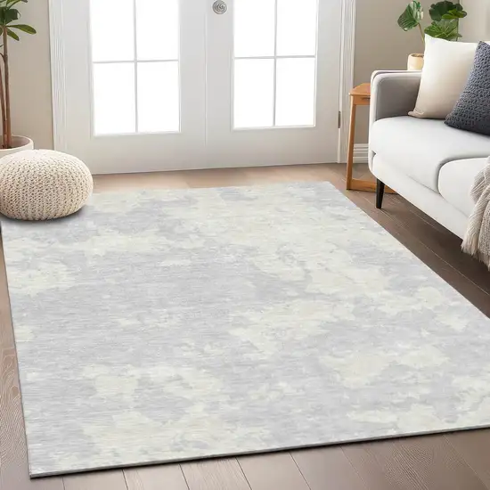 Silver And Gray Abstract Washable Indoor Outdoor Area Rug Photo 9