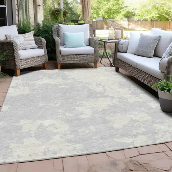 Silver And Gray Abstract Washable Indoor Outdoor Area Rug Photo 8