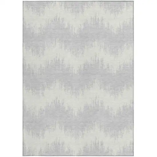 Silver And Gray Chevron Washable Indoor Outdoor Area Rug Photo 6