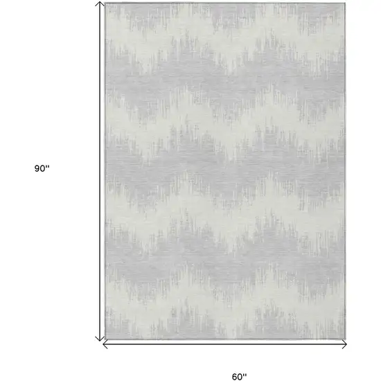 Silver And Gray Chevron Washable Indoor Outdoor Area Rug Photo 3