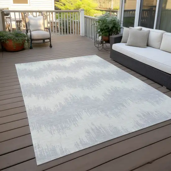 Silver And Gray Chevron Washable Indoor Outdoor Area Rug Photo 7