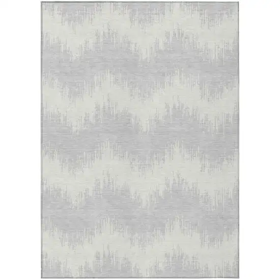 Silver And Gray Chevron Washable Indoor Outdoor Area Rug Photo 2